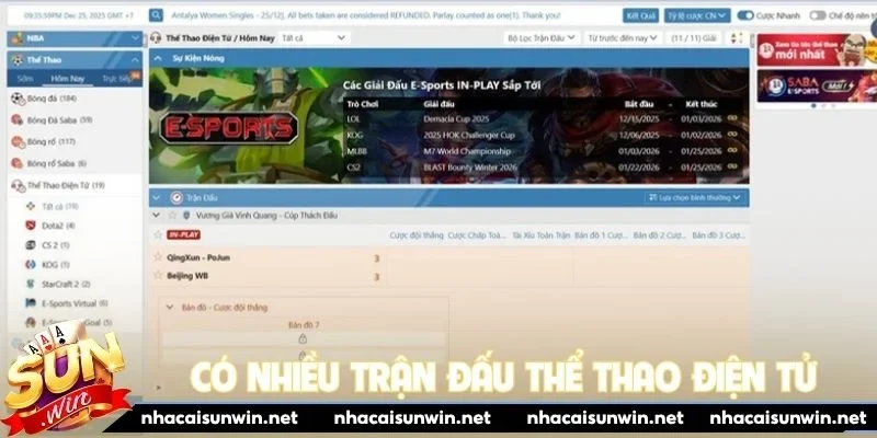 Có nhiều trận đấu thể thao điện tử tại Sunwin