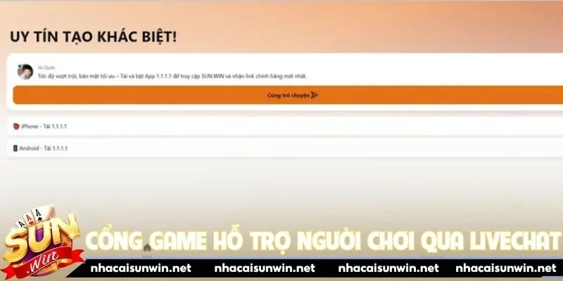 Cổng game hỗ trợ người chơi nhanh qua livechat